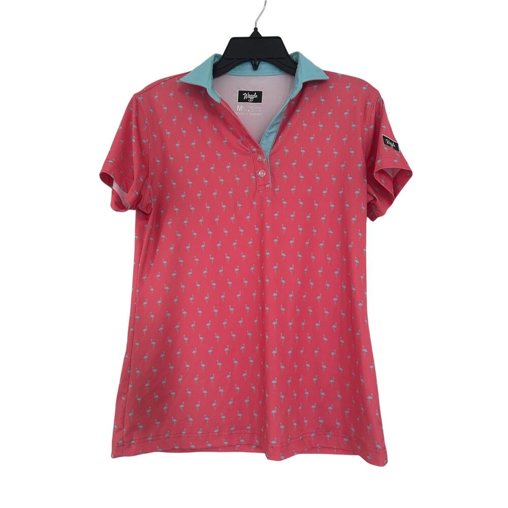 NWOT Waggle Women’s Pink Flamingo Print Golf Polo Size M